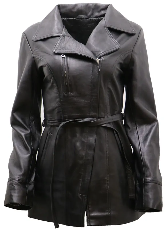 Md Length Leather Biker Jacket-Okehampton