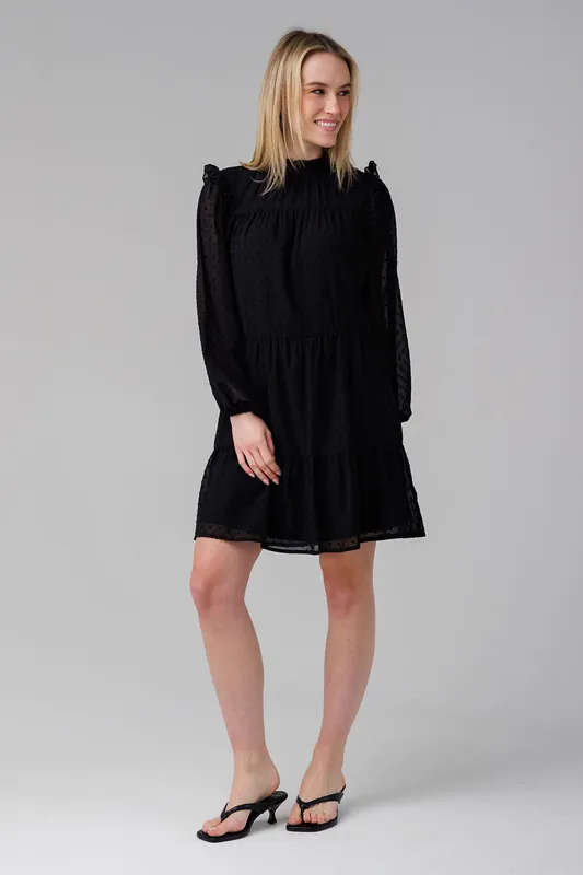 Long Sleeve Multi-Tiered Ruffle Smock Mini Dress