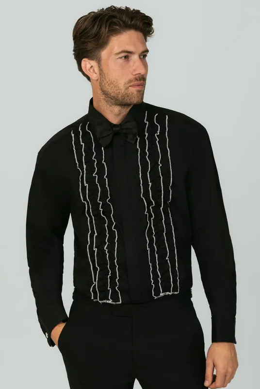 Black Ruffle Front Dress Shirt - Dobell