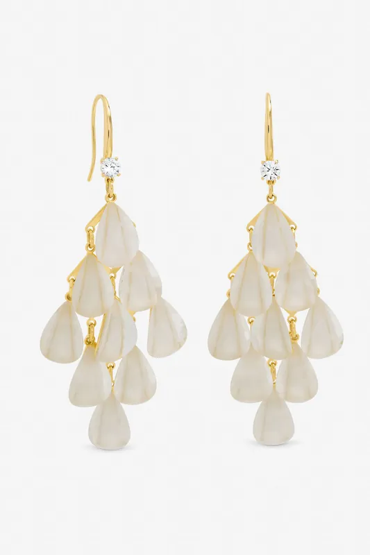 Gold Plated and Cream Droplet Earrings - Jon Richard