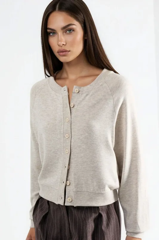 Crew Neck Buttoned Cardigan - Busem
