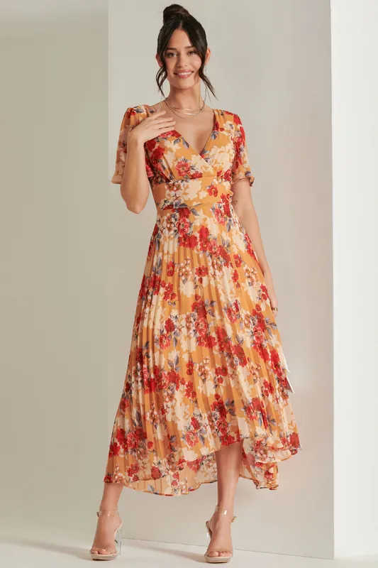Pleated Chiffon High Low Maxi Dress - Jolie Moi