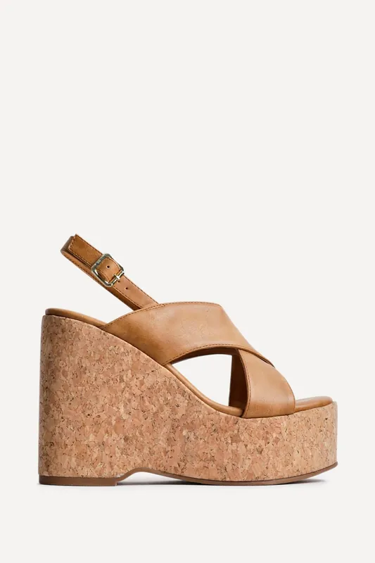 Santana Tan Cork Wedges - Linzi