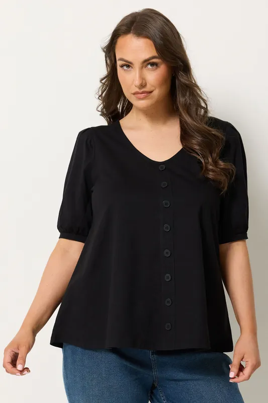Button Front Puff Sleeve Top - Yours