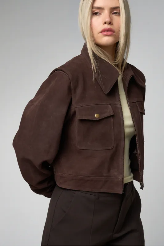 Cropped Buffalo Suede Jacket - Barneys Originals