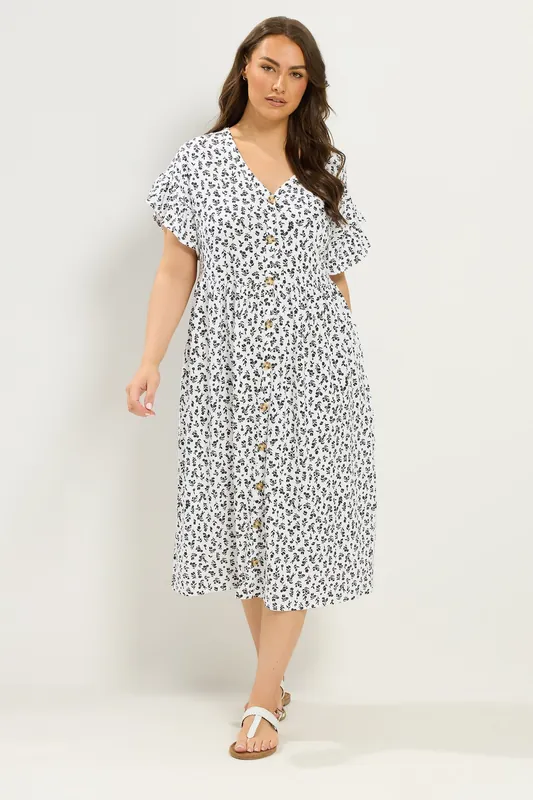 Floral Frill Sleeve Dress - Yours