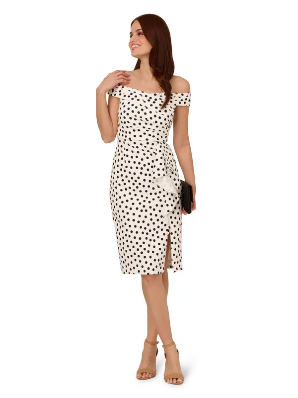 Polkadot Drape Sheath Dress - Adrianna Papell