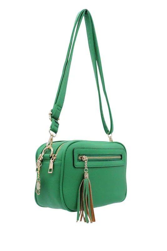 Dual Zipper Tassel Charm Crossbody Camera Bag - Kitise