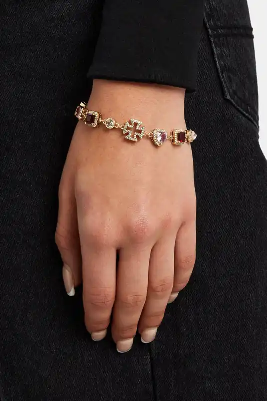 Pink Heart Multi Gem Bracelet - Gold - 10mm
