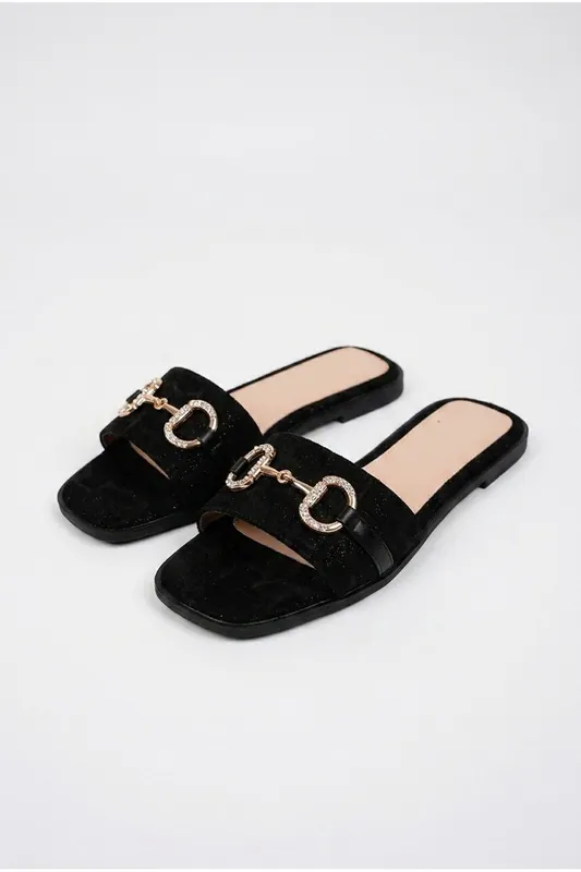 Bella Womens Rhinestone Horsebit Slide Sandals - IKRUSH