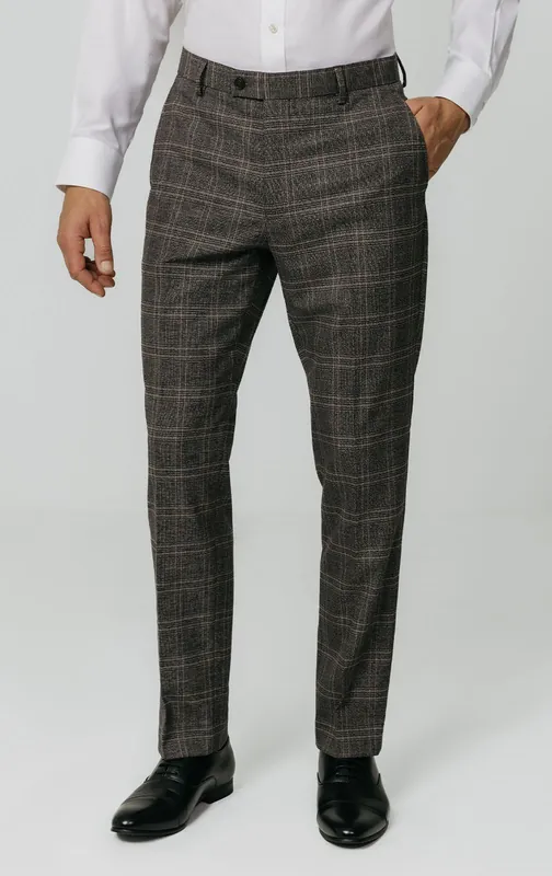 Brown Check Suit Trousers - Dobell