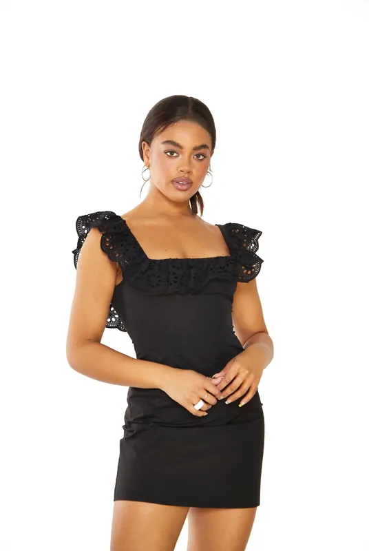 Black Frill Neck Mini-Dress