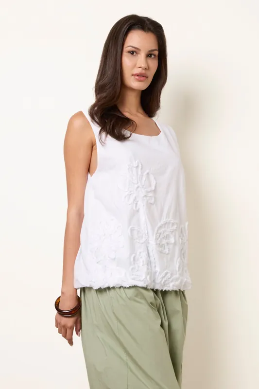 White Puffball Flower Top - Blue Vanilla