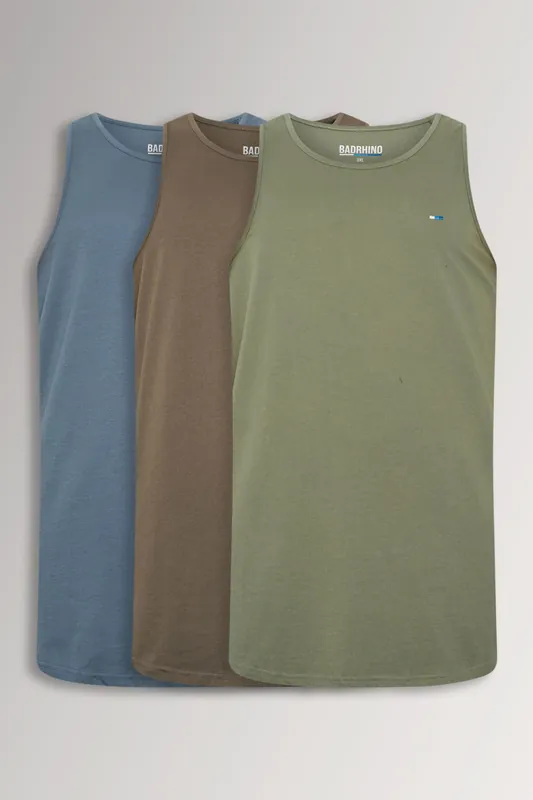 3 Pack Plain Vest Tops - BadRhino