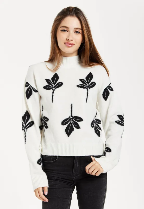 Leaf Pattern High Neck Jumper - Liquorish