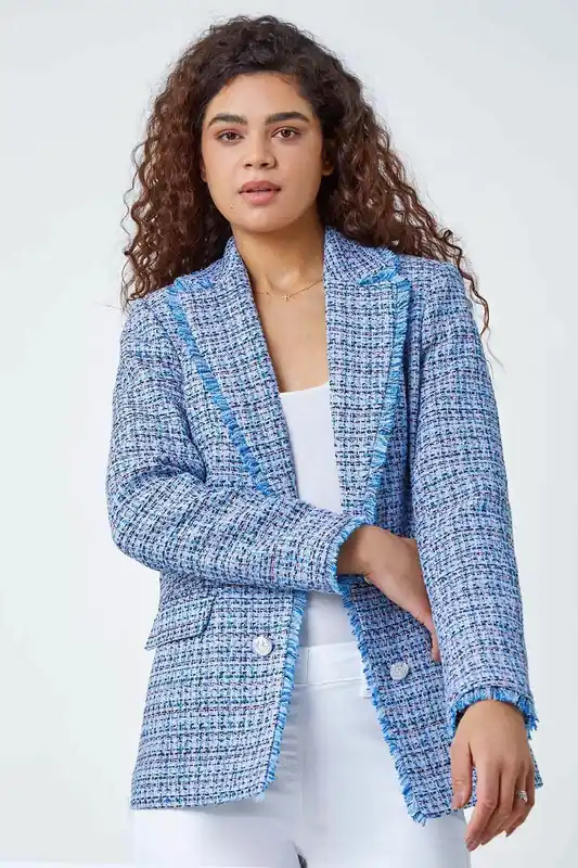 Frayed Edge Boucle Check Jacket - Roman