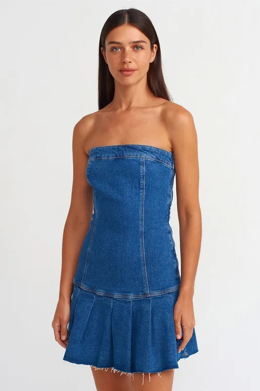 Fitted Strapless Denim Mini Dress - Dilvin