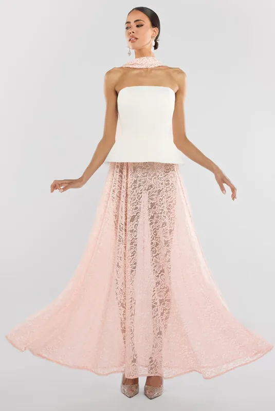 Floral Lace A Line Maxi Skirt - Goddiva