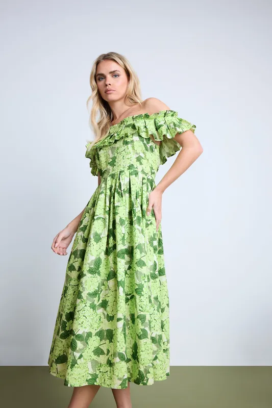 Petite Floral Bardot Midi Dress - PixieGirl