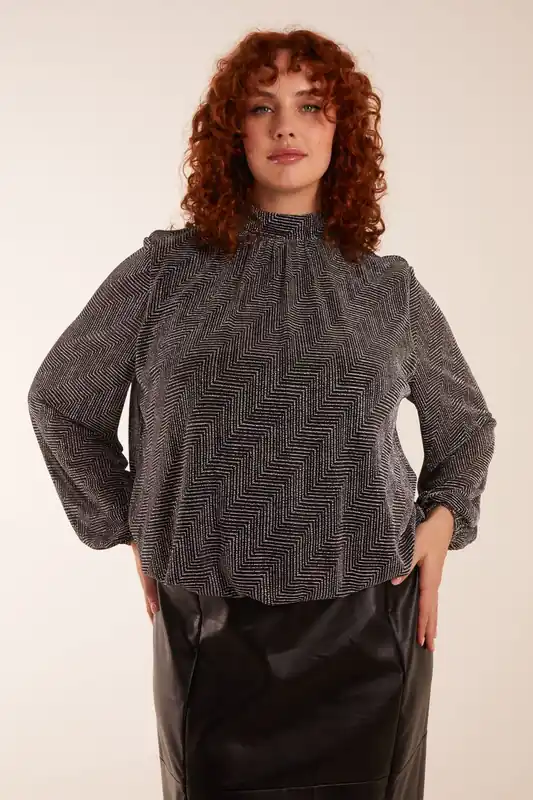 Curve Puffball High Neck Top - Blue Vanilla