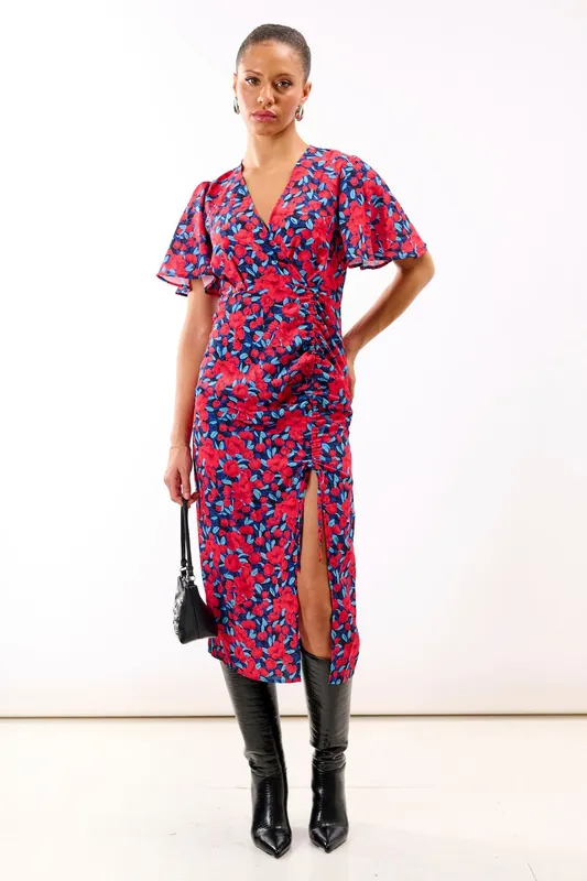 Red Floral Wrap Midi Dress - Needs No Label