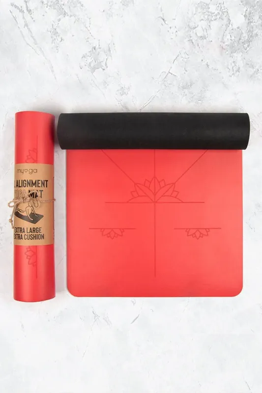 Extra Large Red Alignment Yoga Mat - Myga