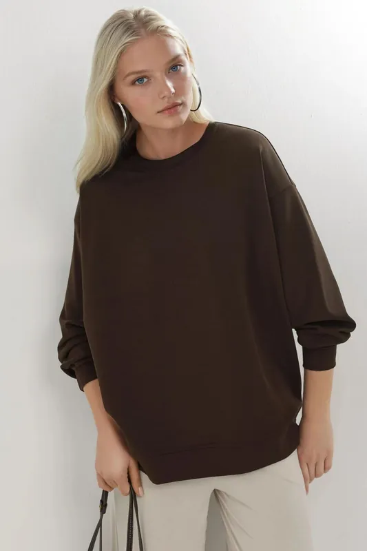 Relaxed Fit Crew Neck Knitted Sweatshirt - Busem