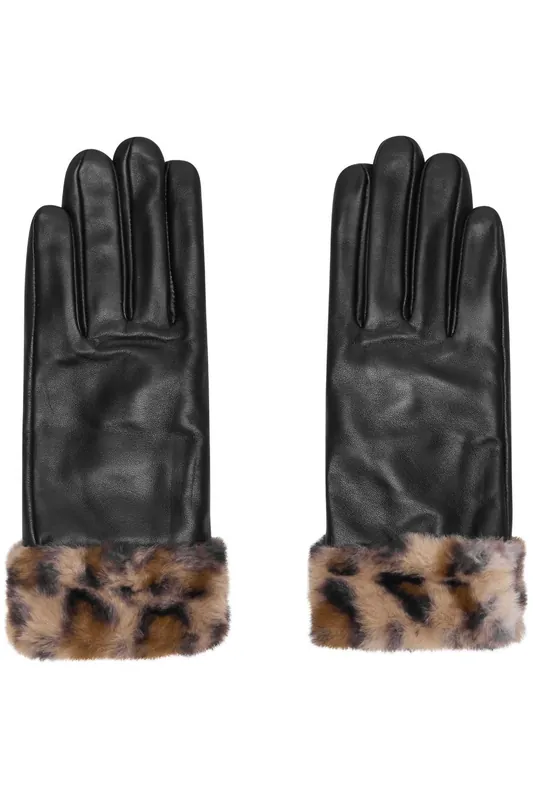 Real Leather Glove With Leopard Faux Fur Cuff - Barneys Originals