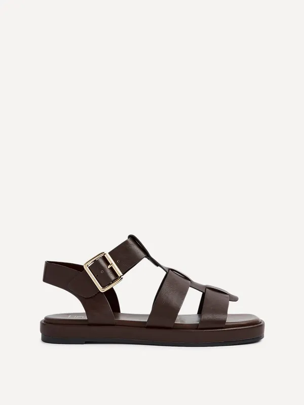 Camden Brown Faux Leather Gladiator Style Sandal - Linzi