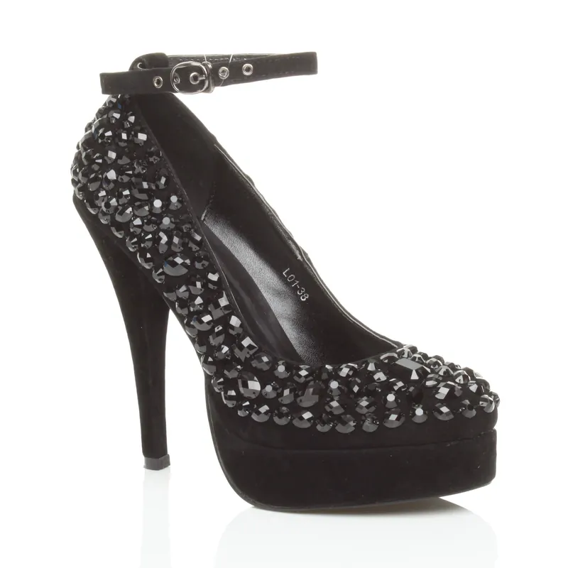 High Heel Ankle Strap Gem Court Shoes - AJVANI