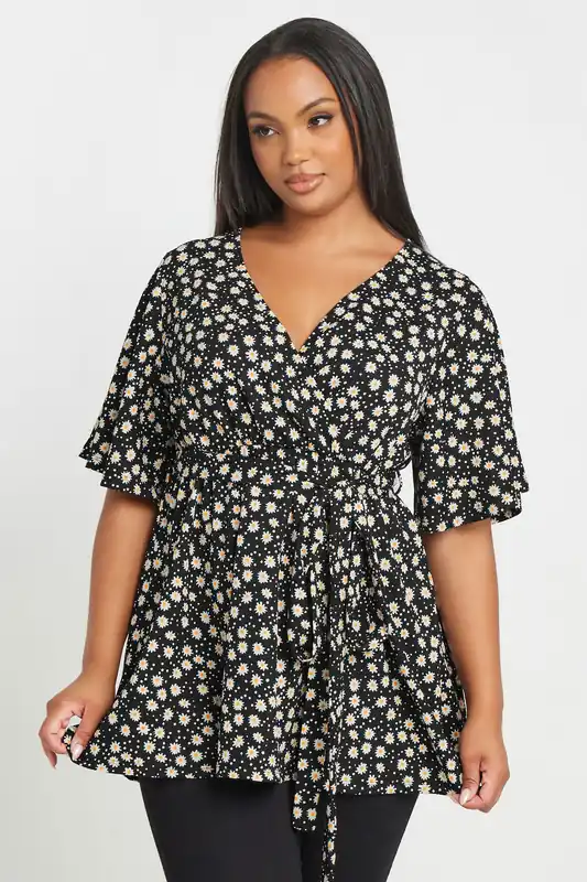 Textured Floral Print Wrap Top - Yours