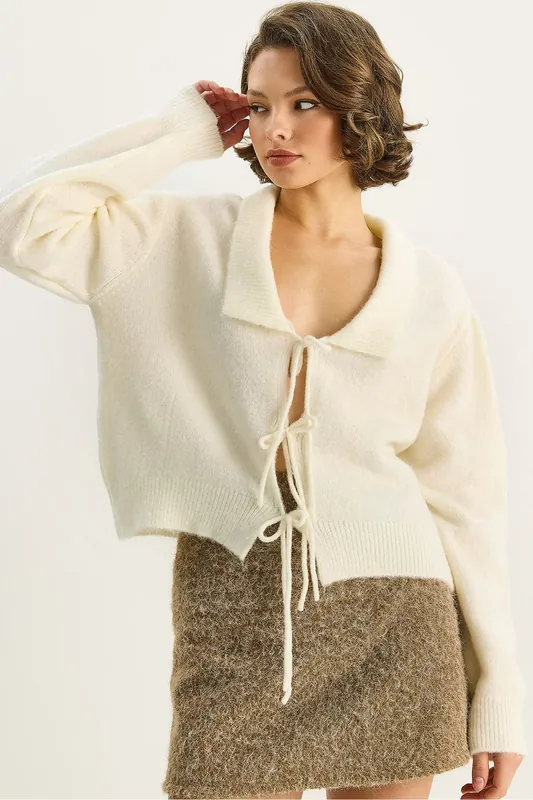 Oversized V-Neck Tie Closure Ribbed Cardigan