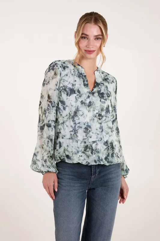 Grandad Collar Puffball Top - Blue Vanilla