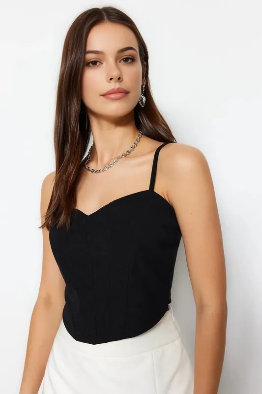 Fitted Crop Adjustable Strap Sweetheart Neck Bustier - WOVCOR