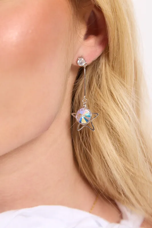 Silver Iridescent Star Drop Earrings - Liquorish