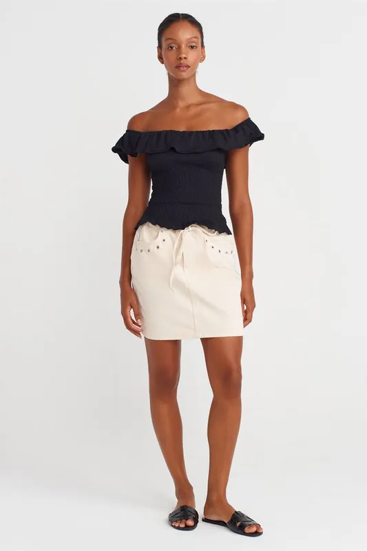 Women’s Cotton Denim Mini Skirt With Tie Waist - Dilvin
