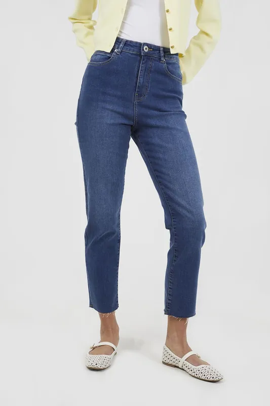 High Waist Raw Hem Mom Jeans - Brave Soul