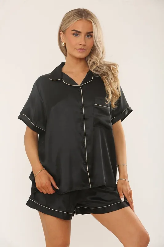 Satin Pyjama Set with Shorts - ELAINA FASHION
