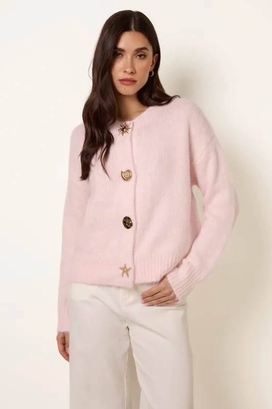 Pink Multi Gold Button Cardigan - Blue Vanilla