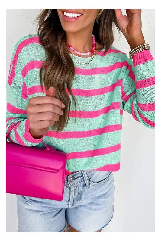 Striped Long Sleeve Pullover Knit Lightweight Comfortable Sweater - Everyday The Label
