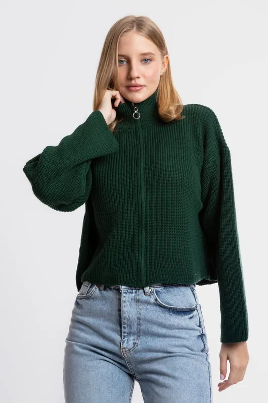 High Neck Zippered Oversized Sweater - Hiccup