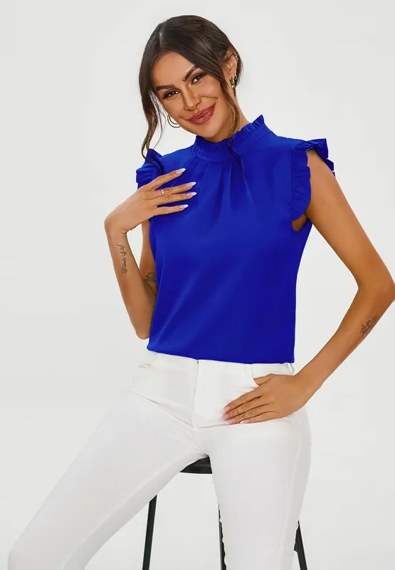 Frill Trim Sleeve High Neck Blouse Top - FS Collection