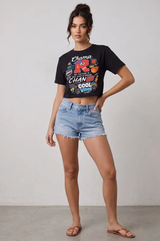 Cool Vibes Graphic Print Short Sleeve Crop Top - STYLEWISE