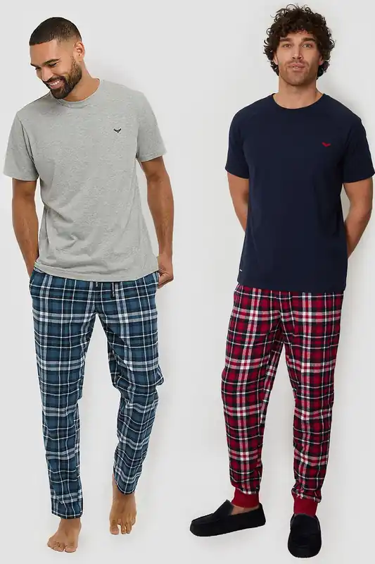 2-Pack Short Sleeve Top & Check Pants Pyjama Sets