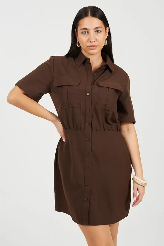 Collared Button Down Mini Shirt Dress - Brave Soul