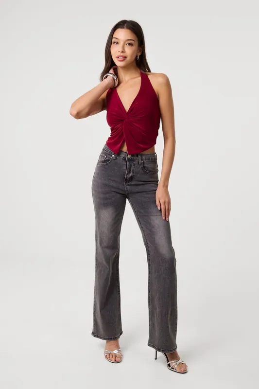 Wine Knot Front Halter Top - Pink Vanilla