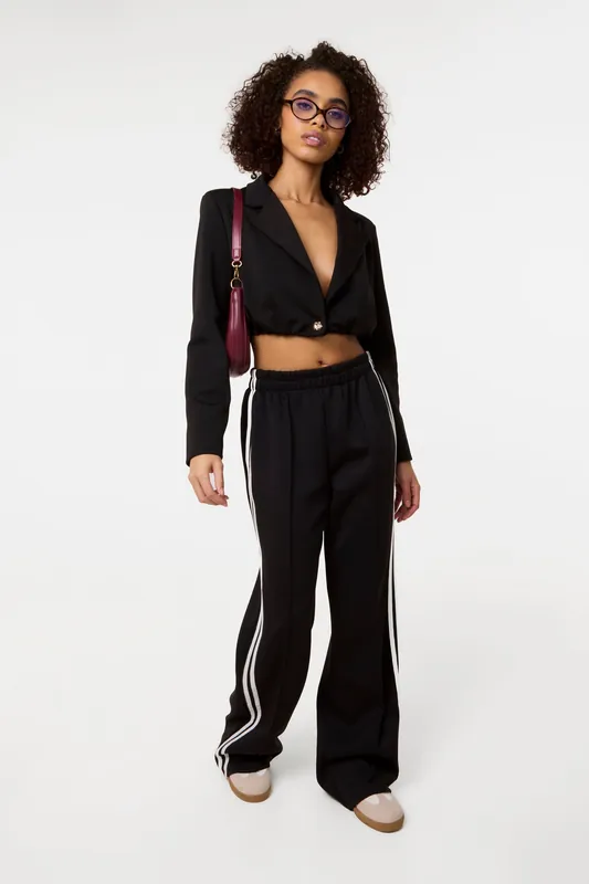Black Crop One Button Puffball Blazer Jacket - Pink Vanilla