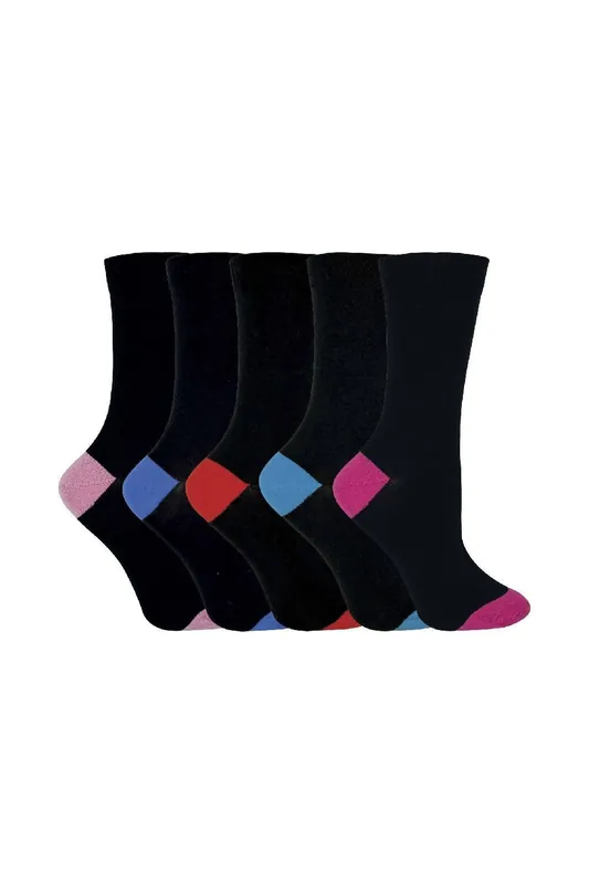 5 Pack Soft Top Cotton Rich Socks with Coloured Heel & Toe - Sock Snob