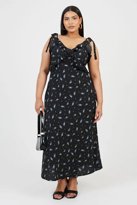 Curve Floral V-Neck Strappy Maxi Dress