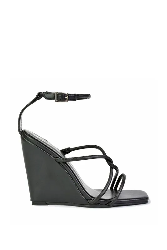 Danica' Ankle Strap Square Toe Wedge Heel Sandals - XY London